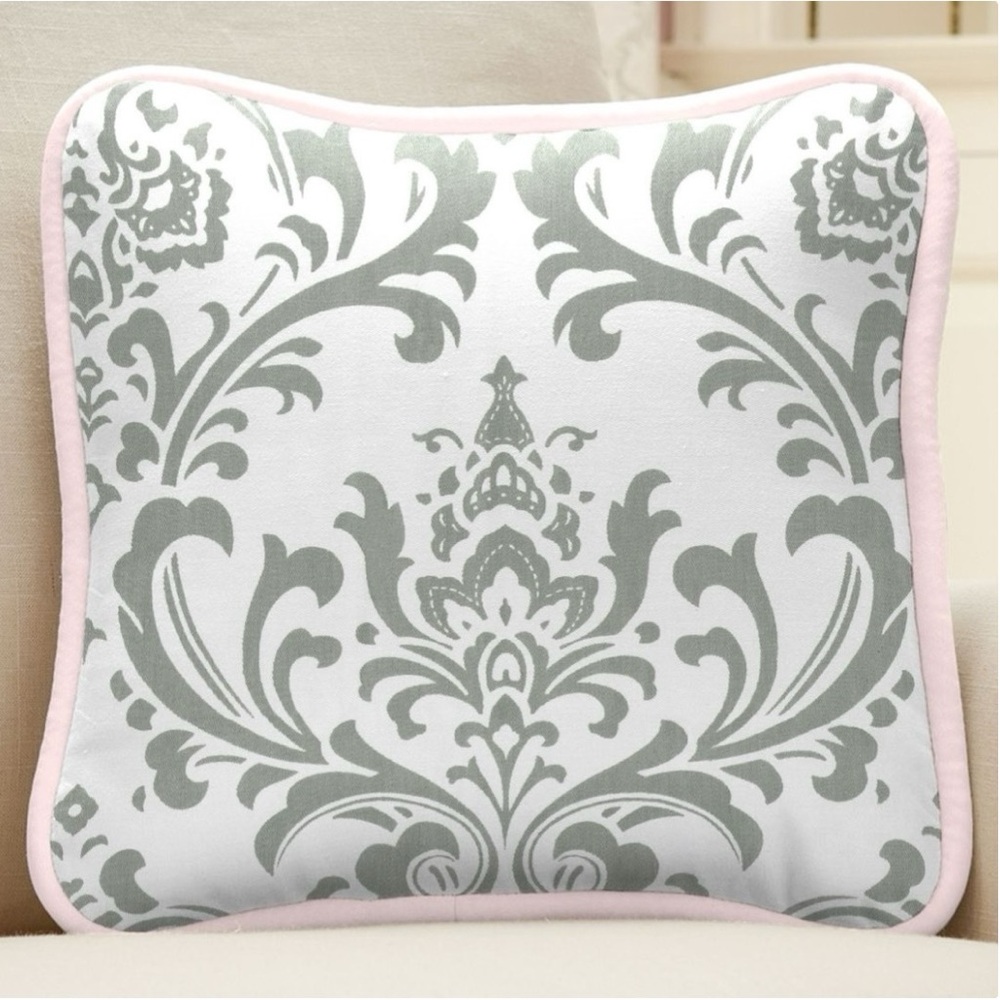 Carousel Designs Pink & Gray Traditions Damask Square Decorative Pillow